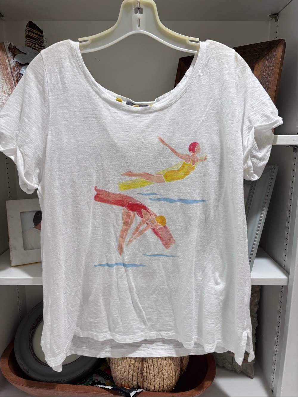 Anthropologie "Little Yellow Button" retro swimmer graphic tee M